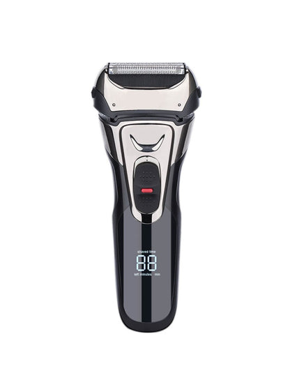 Silver Trendsi electric shaver with digital display showing close-up of shaver head and sleek design for smooth grooming.