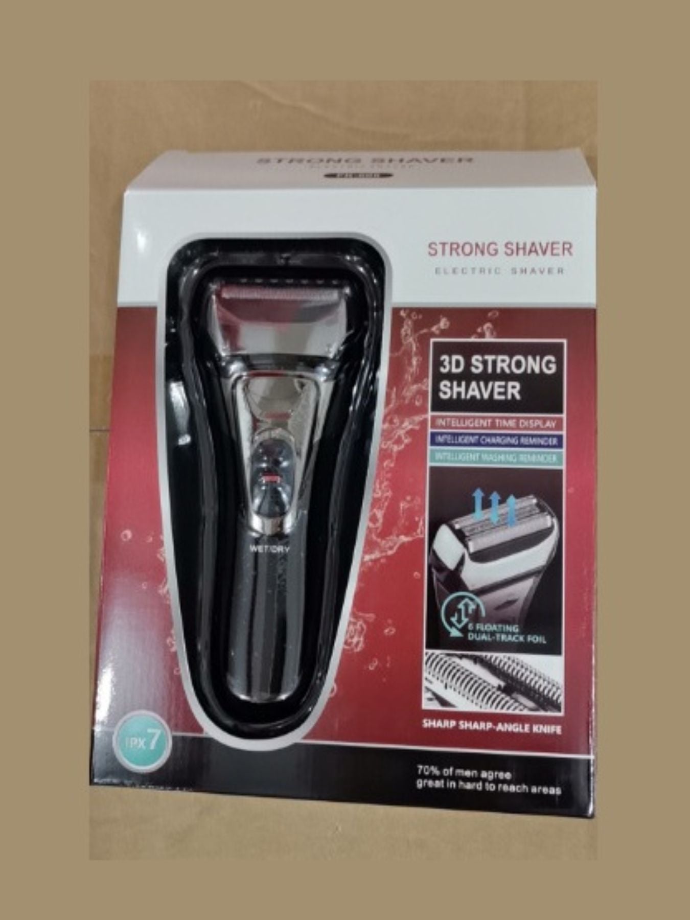 Silver electric shaver with digital display from Trendsi, showcasing a sleek, one-size design and modern grooming features.