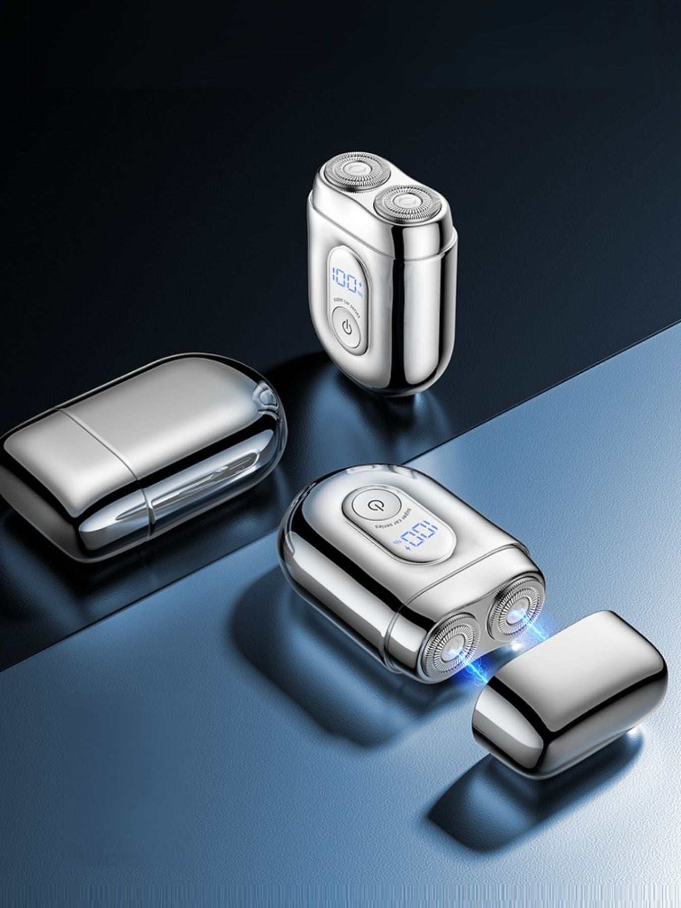 Silver mini portable waterproof electric shaver by Trendsi, compact design ideal for travel grooming and wet or dry use.
