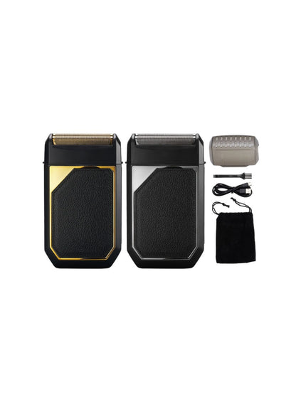 Silver portable electric foil shaver by Trendsi, compact design ideal for on-the-go grooming and close shaves.