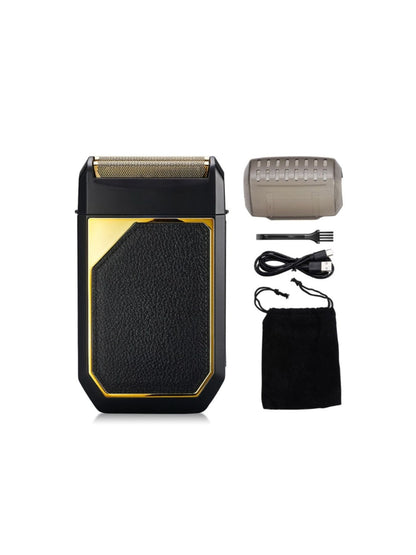 Silver portable electric foil shaver by Trendsi with a sleek compact design for easy grooming on the go.