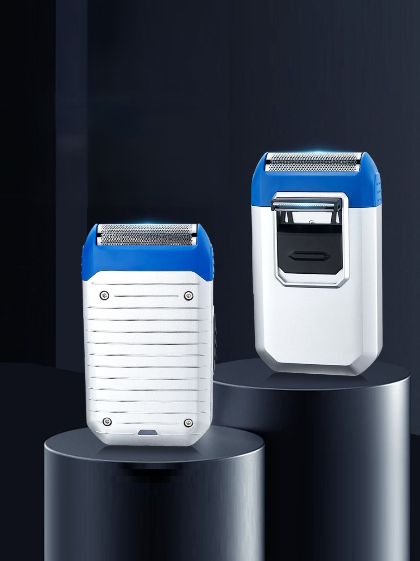 Silver portable mini shaver from Trendsi with a compact design, ideal for quick grooming on the go.