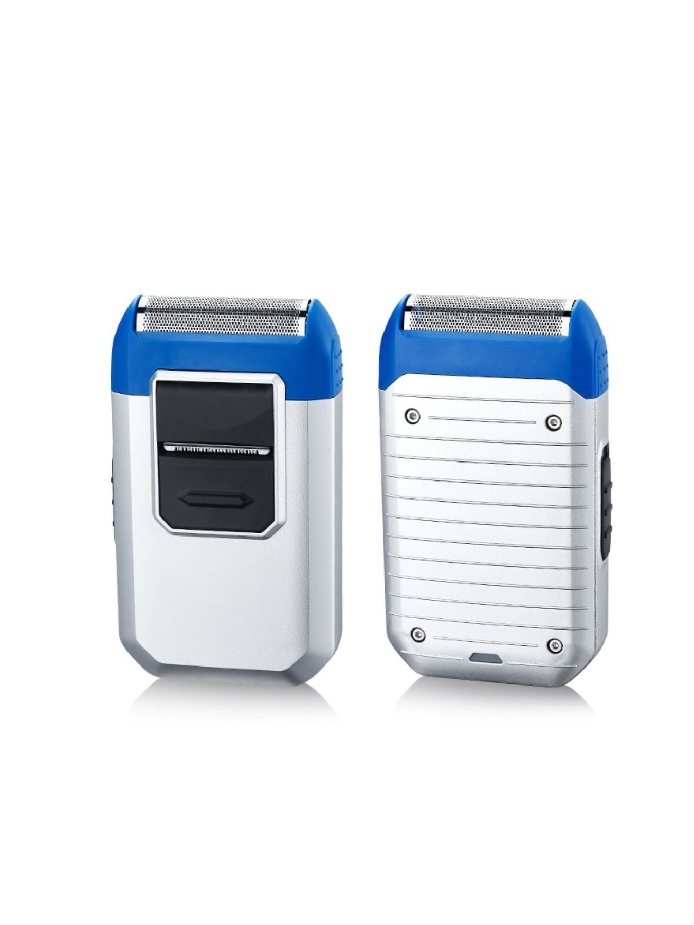 Silver portable mini shaver by Trendsi, compact design with a shaving head and handle for easy grooming on the go.