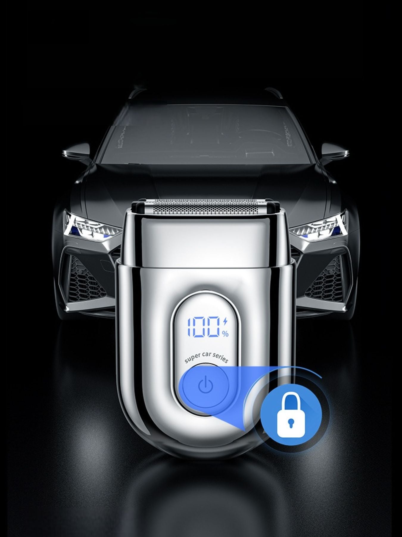 Silver portable mini shaver with LED display from Trendsi, compact design for easy grooming on the go.