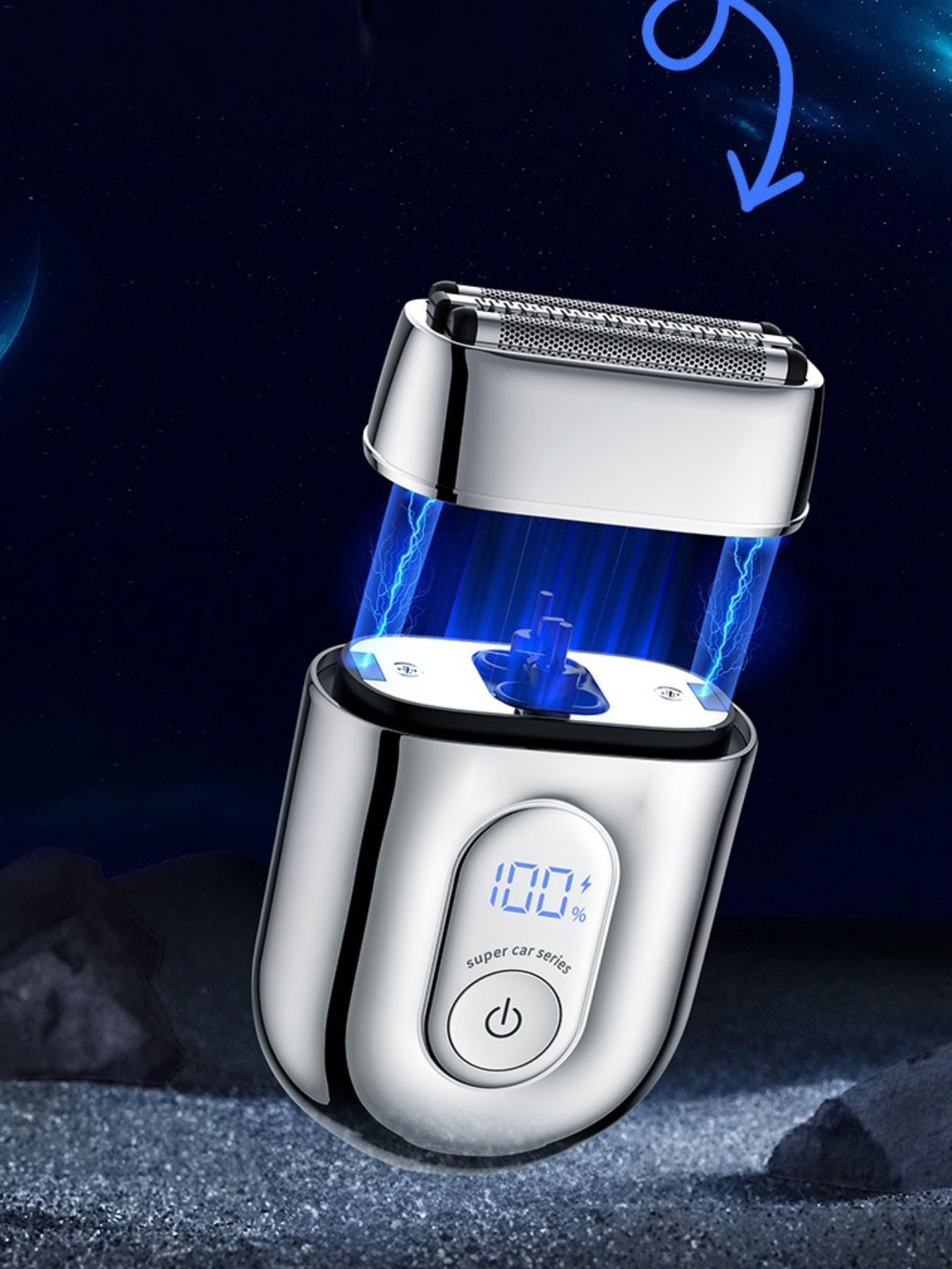 Portable mini shaver with LED display in silver, compact design, perfect for on-the-go grooming by Trendsi.