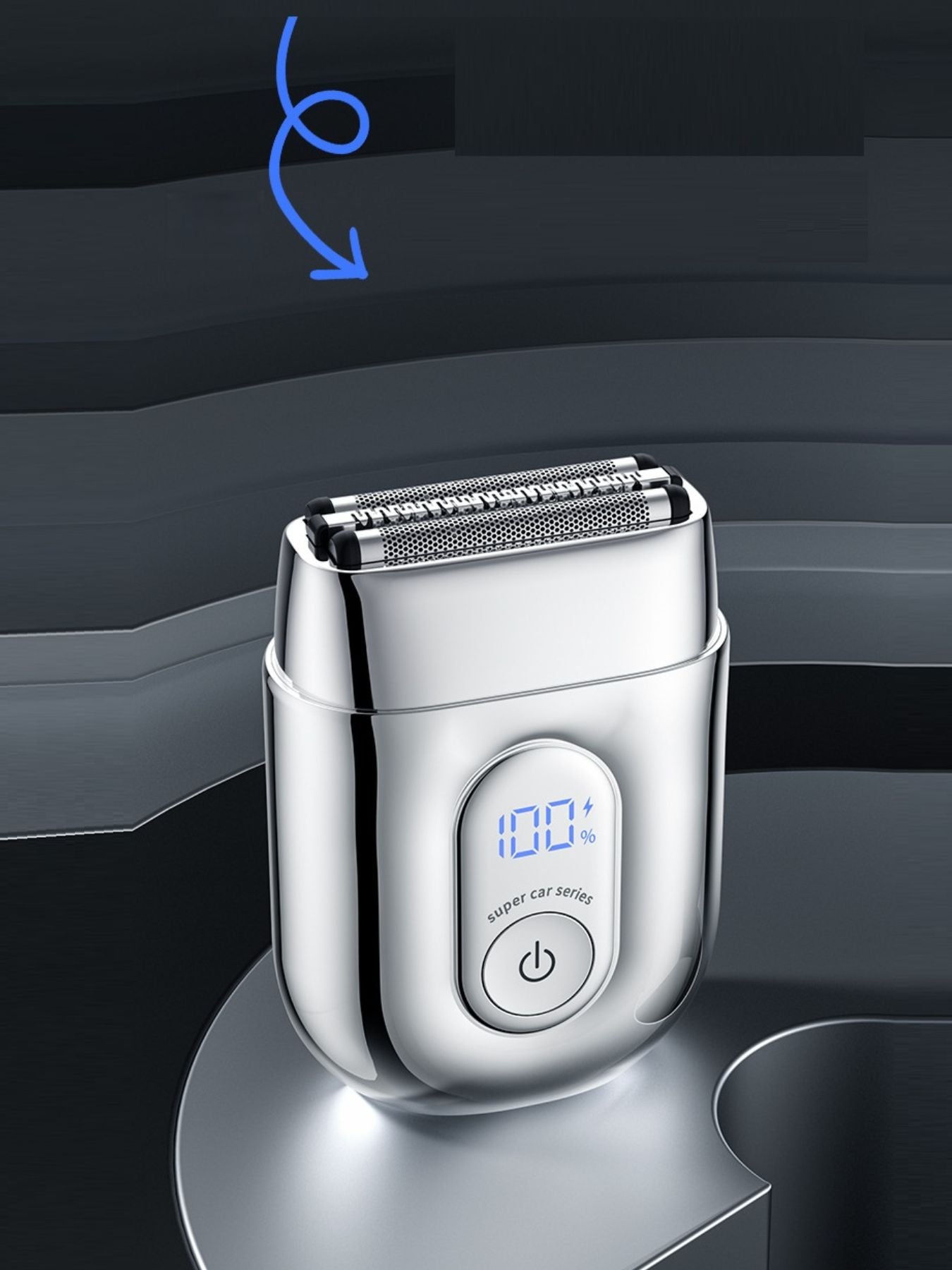 Silver portable mini shaver with LED display, compact design, perfect for travel and personal grooming by Trendsi.