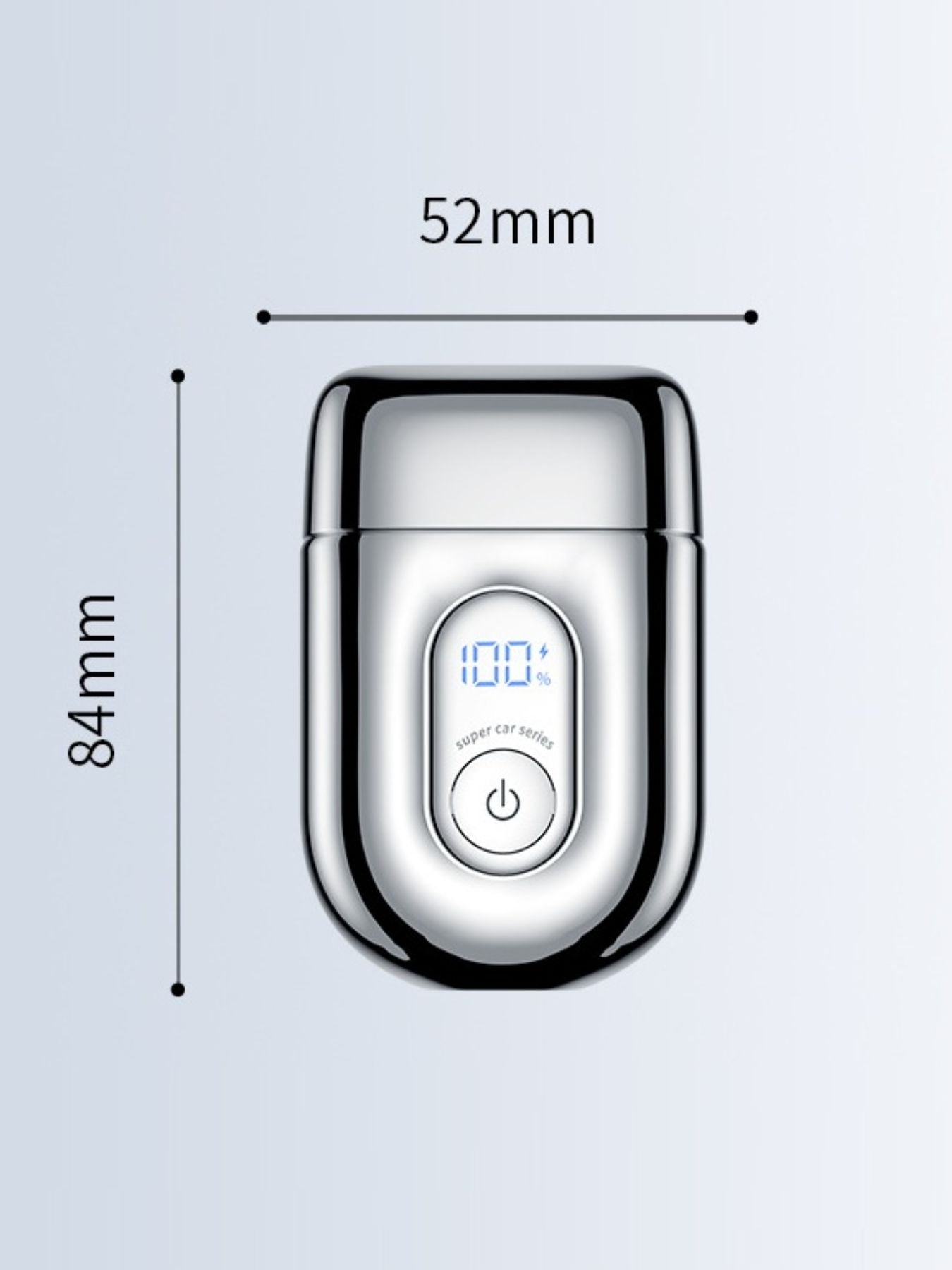 Silver portable mini shaver with LED display, compact design, and easy grip, ideal for on-the-go grooming by Trendsi.