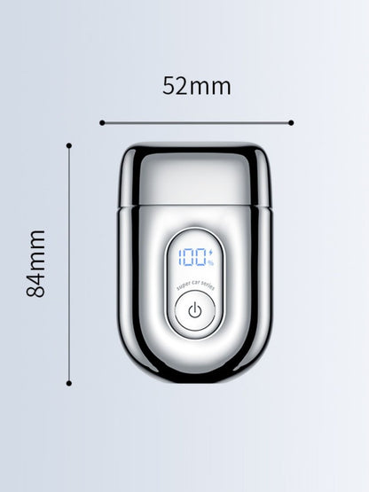 Silver portable mini shaver with LED display, compact design, and easy grip, ideal for on-the-go grooming by Trendsi.