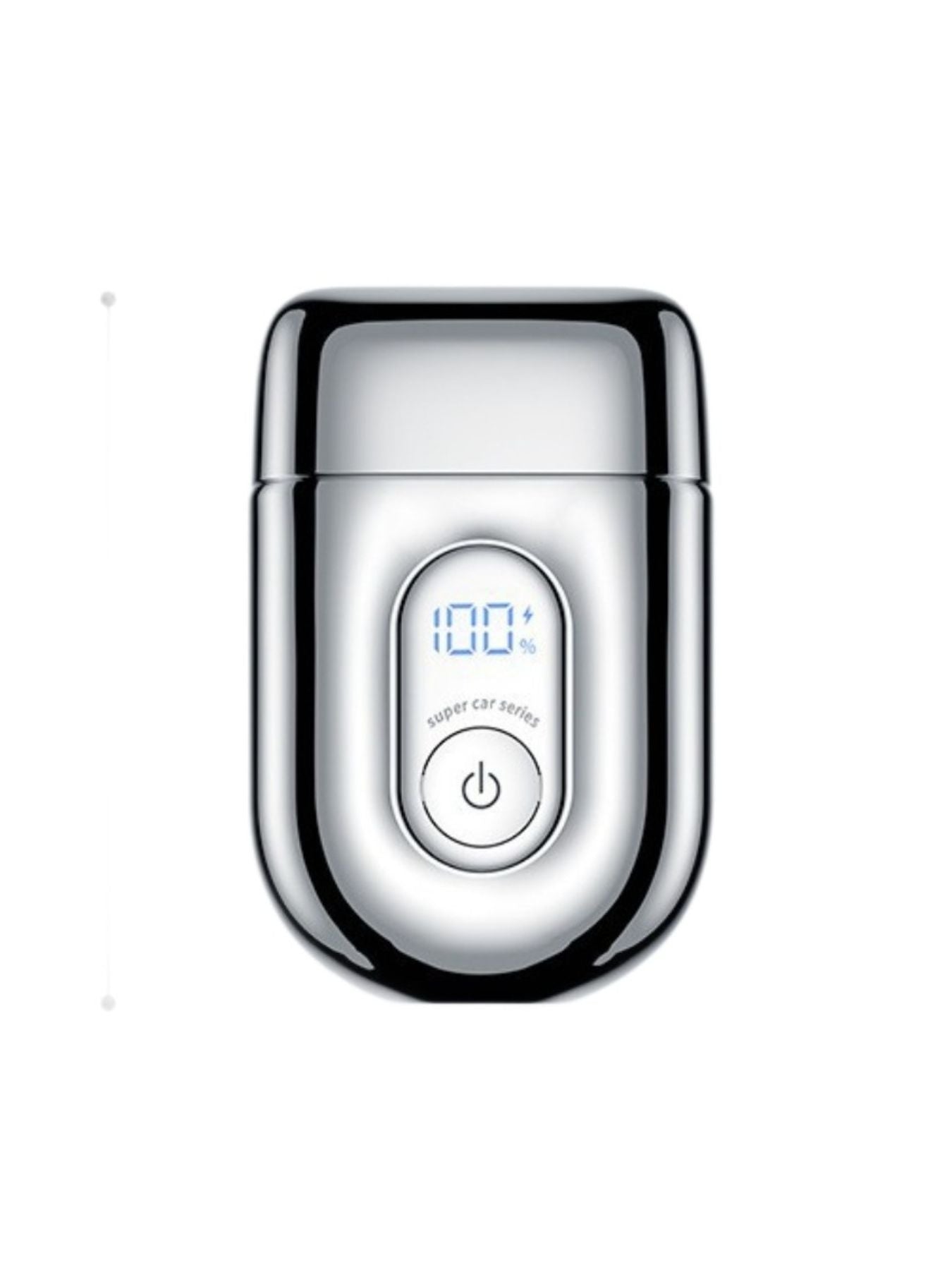 Silver portable mini shaver with LED display, compact design, and ergonomic handle by Trendsi.