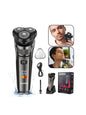 Silver rechargeable 3-head rotary electric shaver by Trendsi, showing the sleek, compact design with three shaving heads.