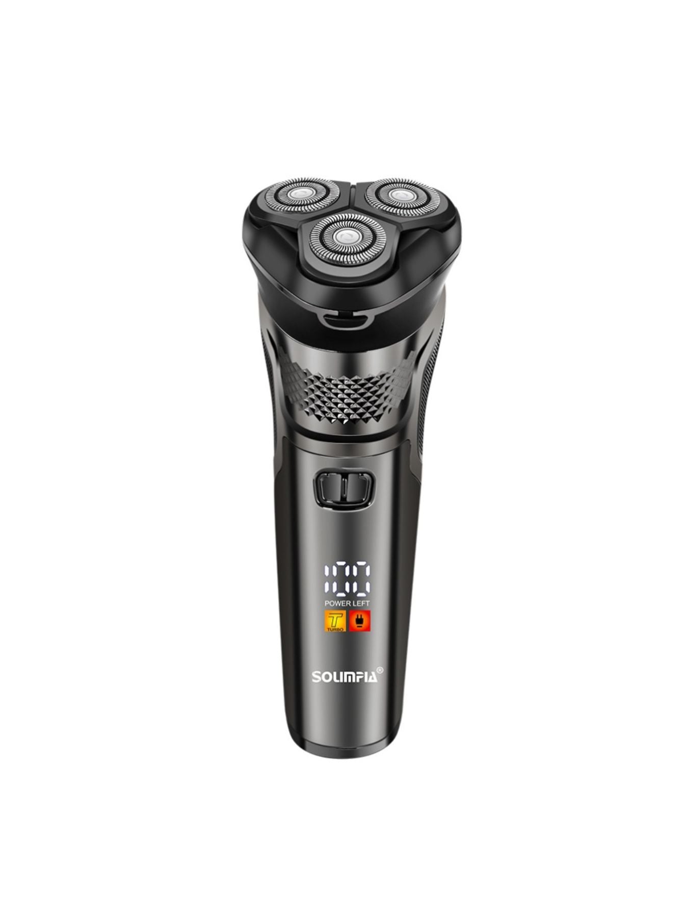 Silver rechargeable 3-head rotary electric shaver by Trendsi with a sleek design for smooth, close shaving.