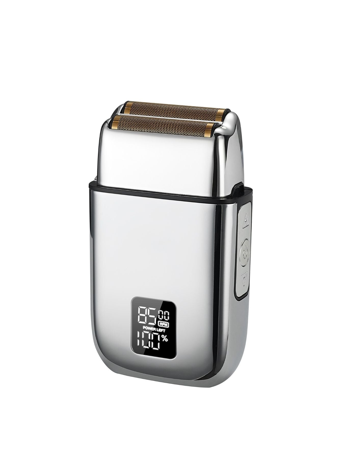 Silver Trendsi rechargeable electric foil shaver with digital display, compact design for precise grooming.
