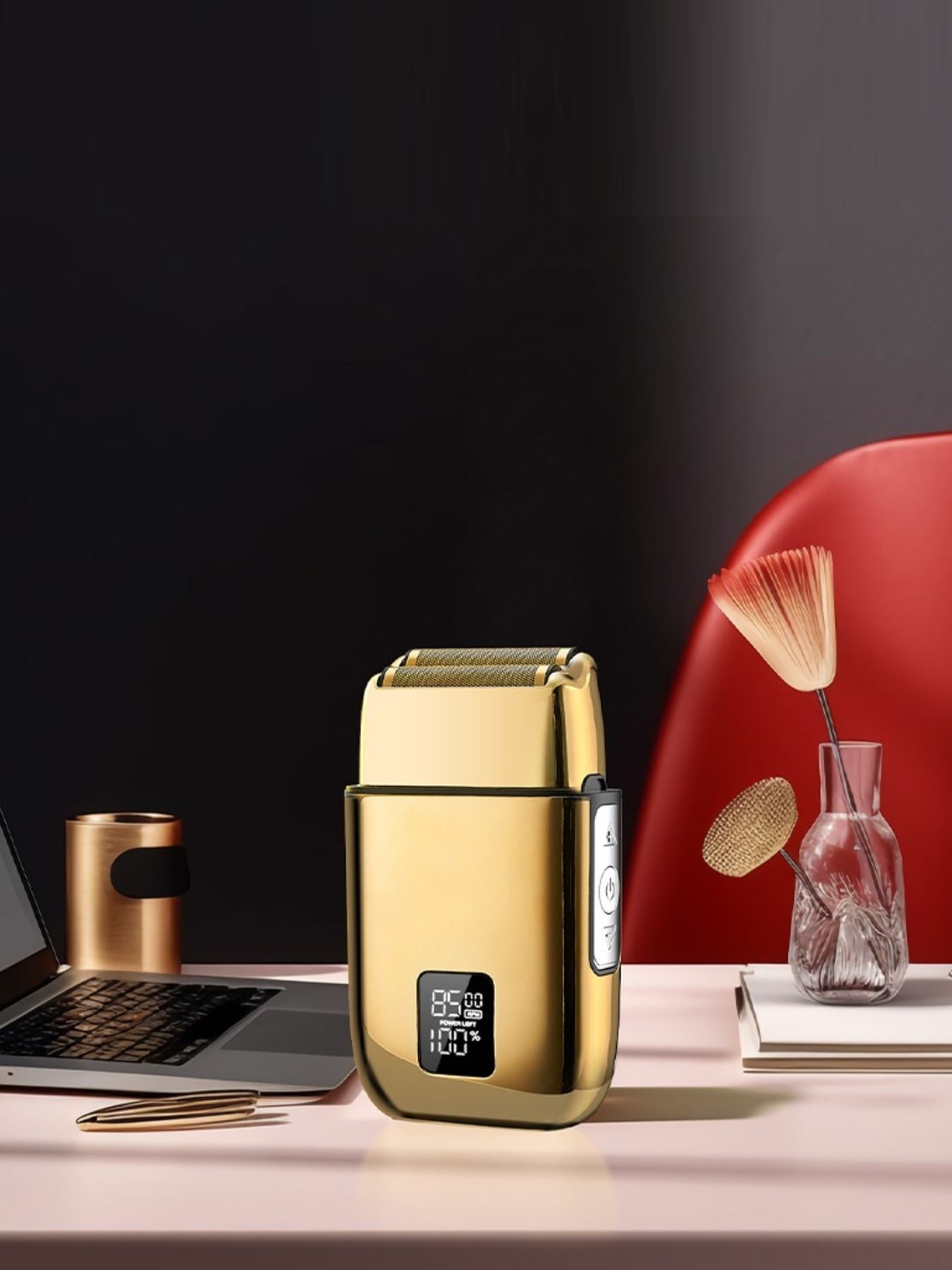 Silver rechargeable electric foil shaver with digital display and ergonomic design, ideal for smooth, close grooming.