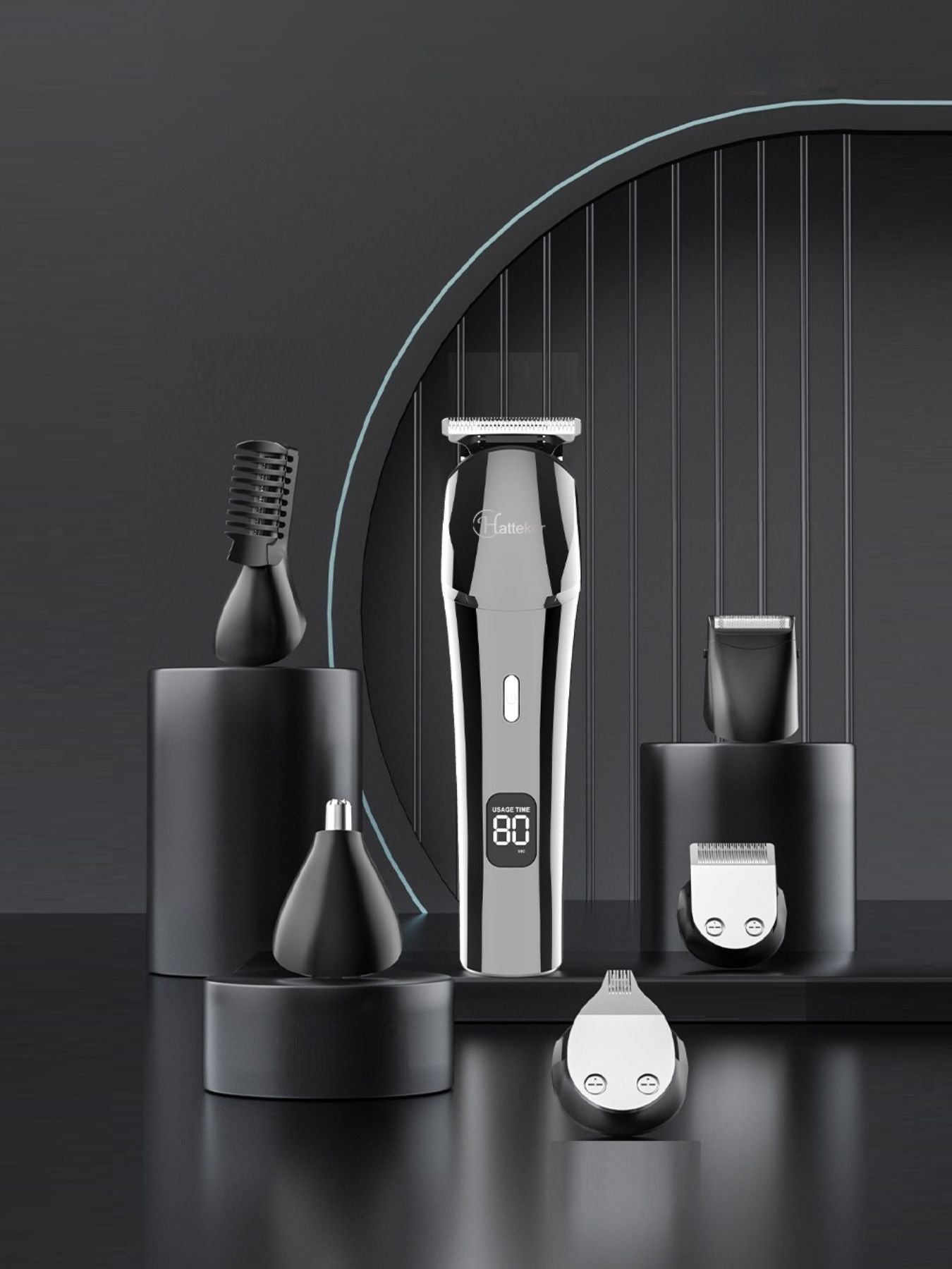 Silver cordless hair clipper trimmer by Trendsi with ergonomic design and adjustable blades, ideal for precise haircuts and grooming.
