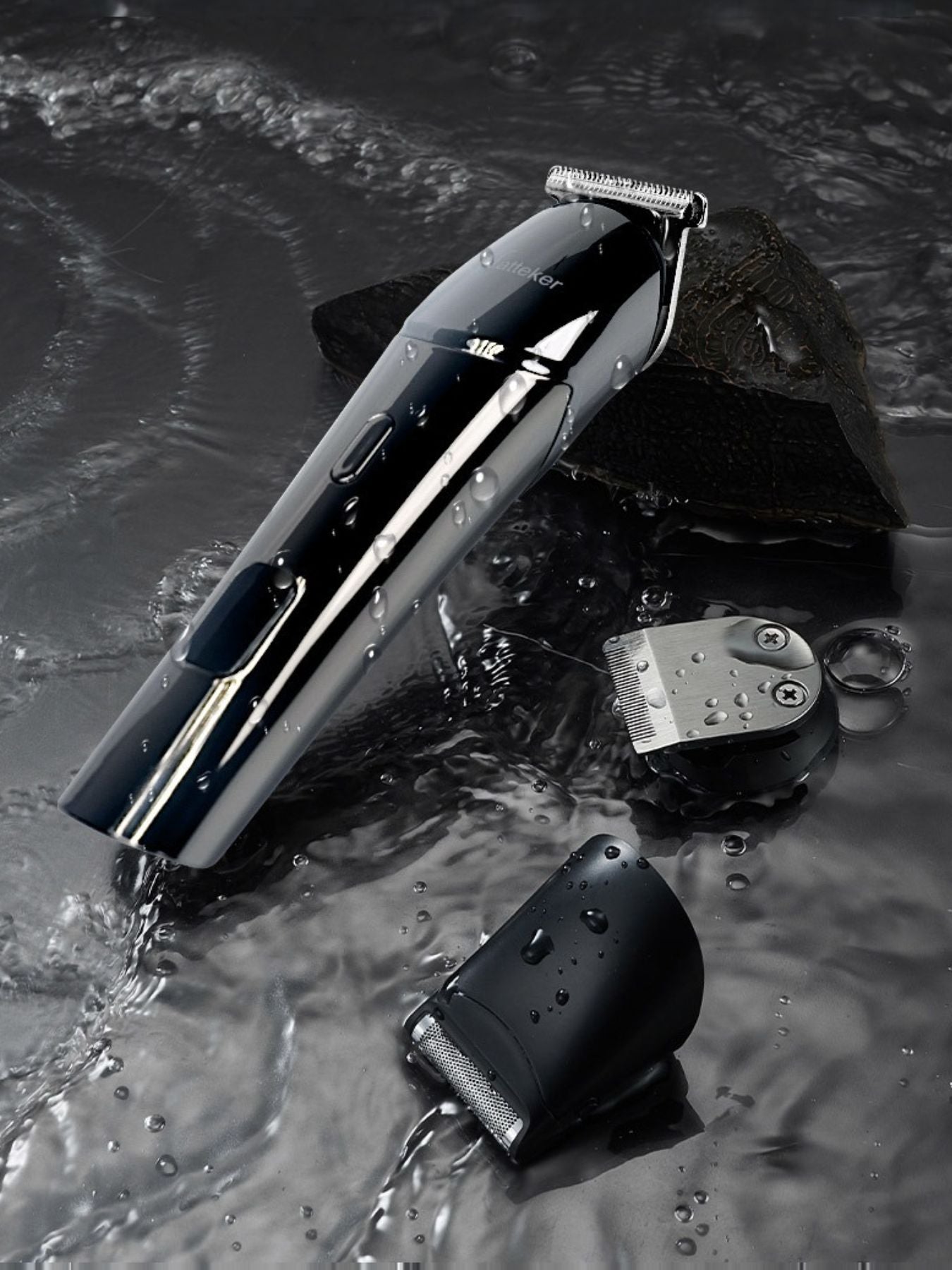 Silver cordless hair clipper trimmer by Trendsi with a sleek design, suitable for precise haircut and grooming tasks.