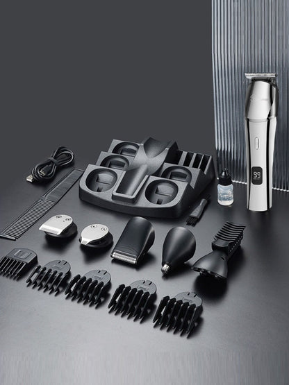 Silver cordless hair clipper trimmer by Trendsi with ergonomic design and adjustable blades for precise grooming.