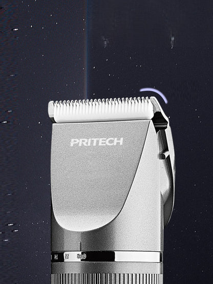 Silver cordless rechargeable hair clipper by Trendsi with a sleek design and adjustable blades for easy hair cutting.