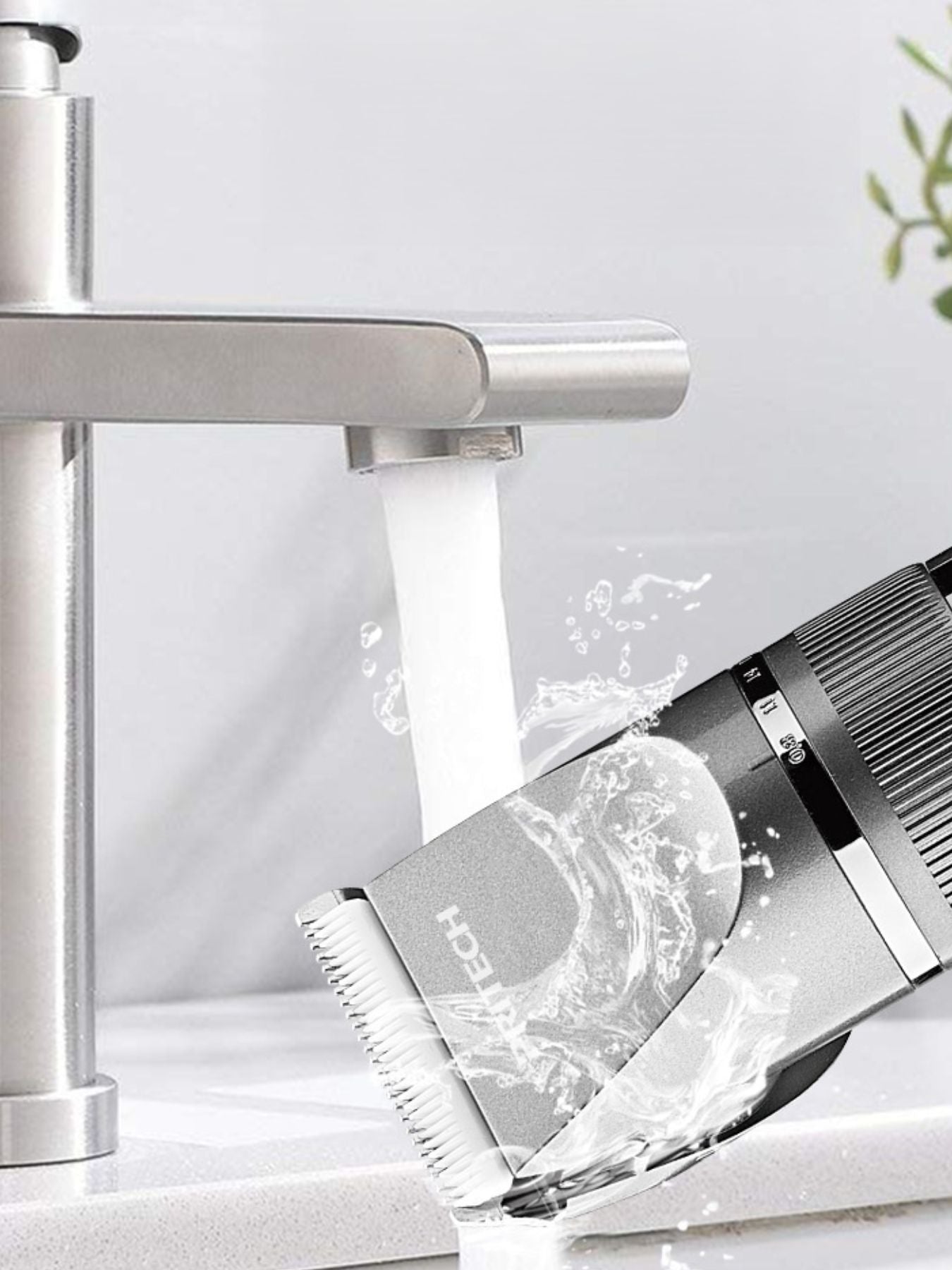 Silver cordless rechargeable hair clipper by Trendsi with a sleek design, suitable for professional or personal grooming.