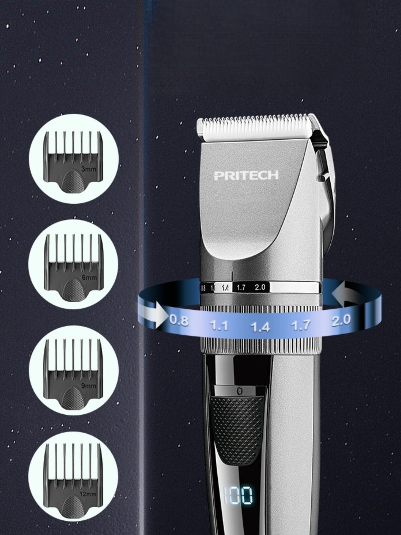 Silver Trendsi cordless rechargeable hair clipper with ergonomic design and adjustable blades.