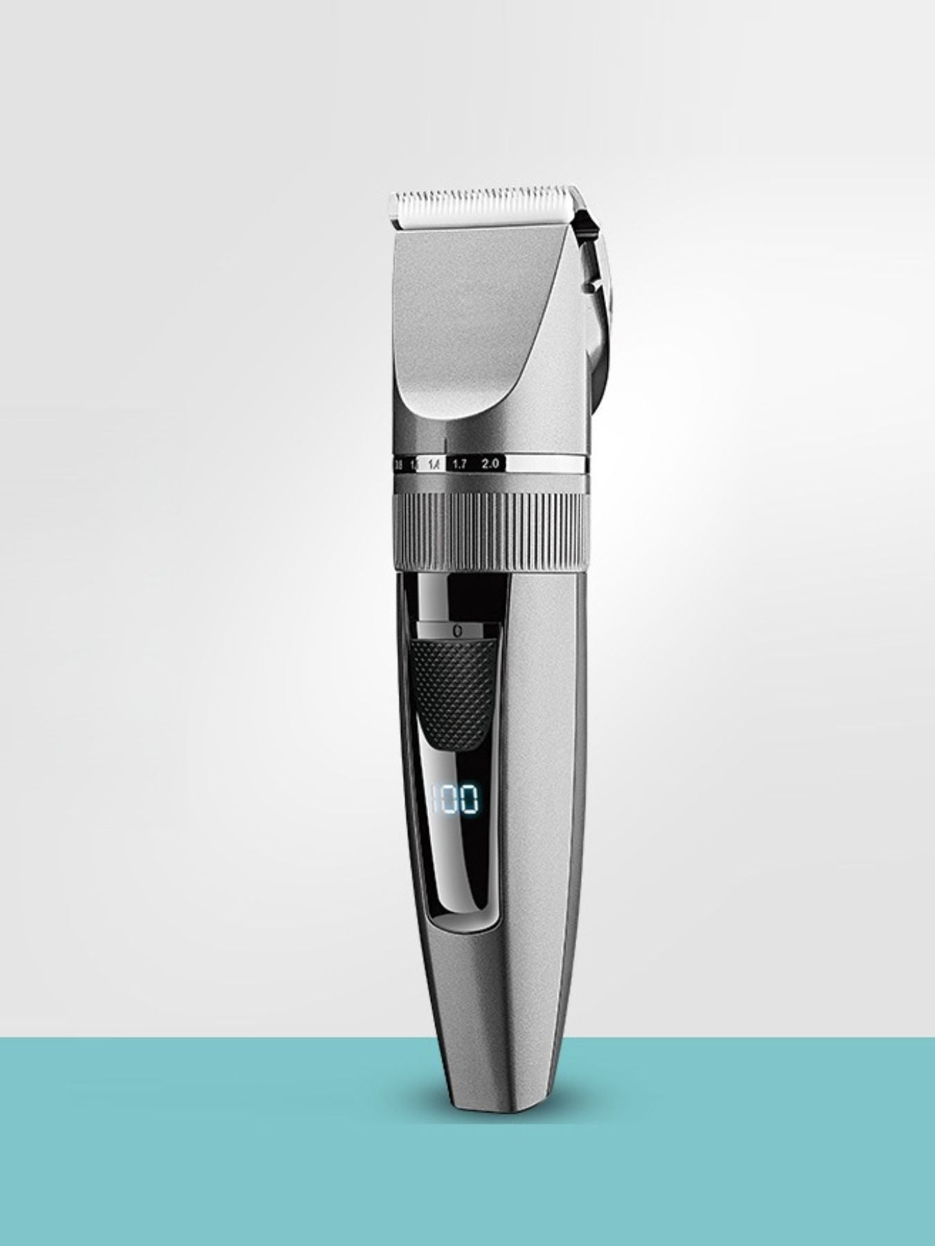 Silver cordless rechargeable hair clipper from Trendsi with ergonomic design and adjustable blades for easy haircutting.