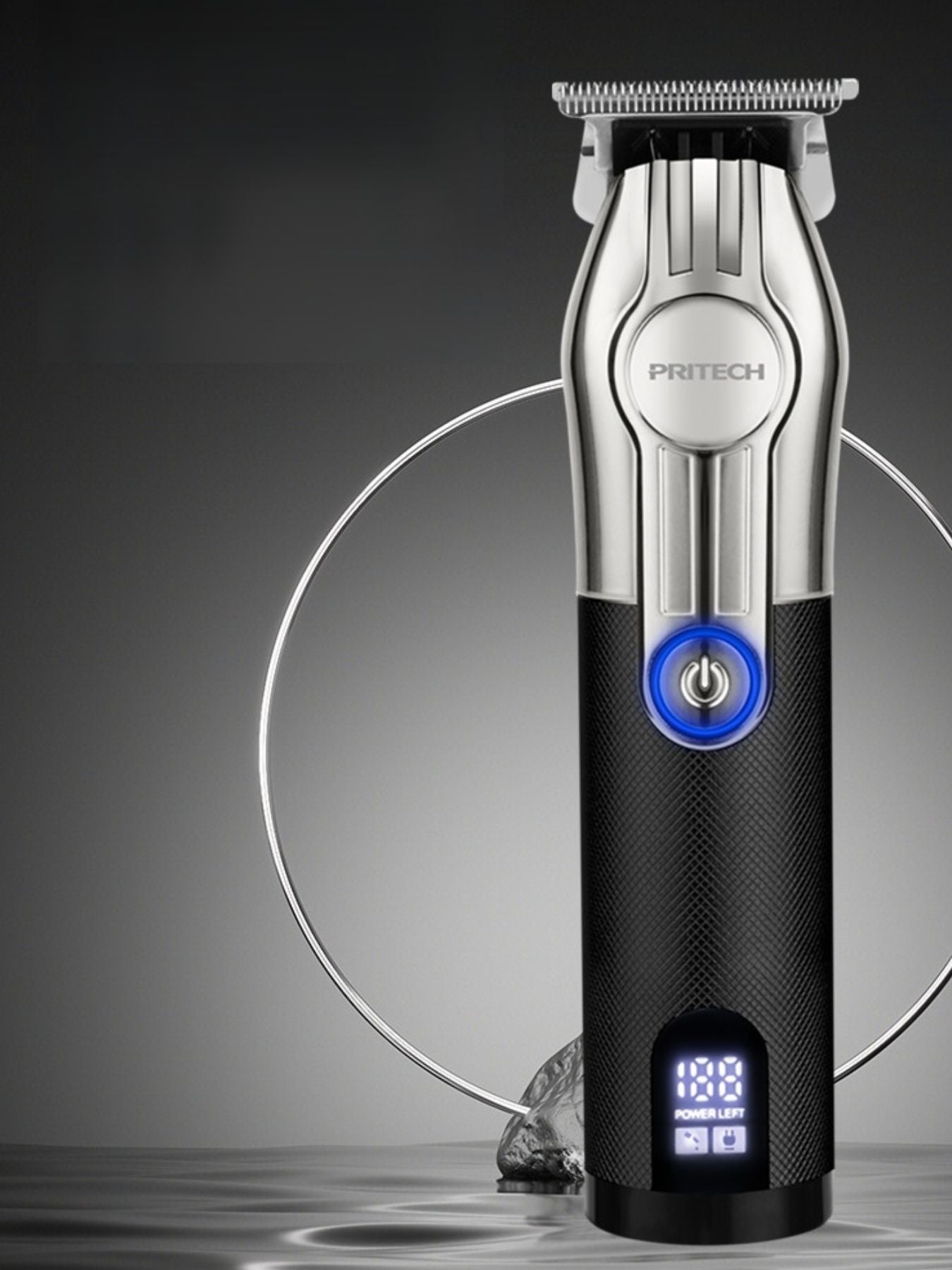 Silver cordless rechargeable hair clipper by Trendsi with a sleek design and ergonomic handle for easy grooming.