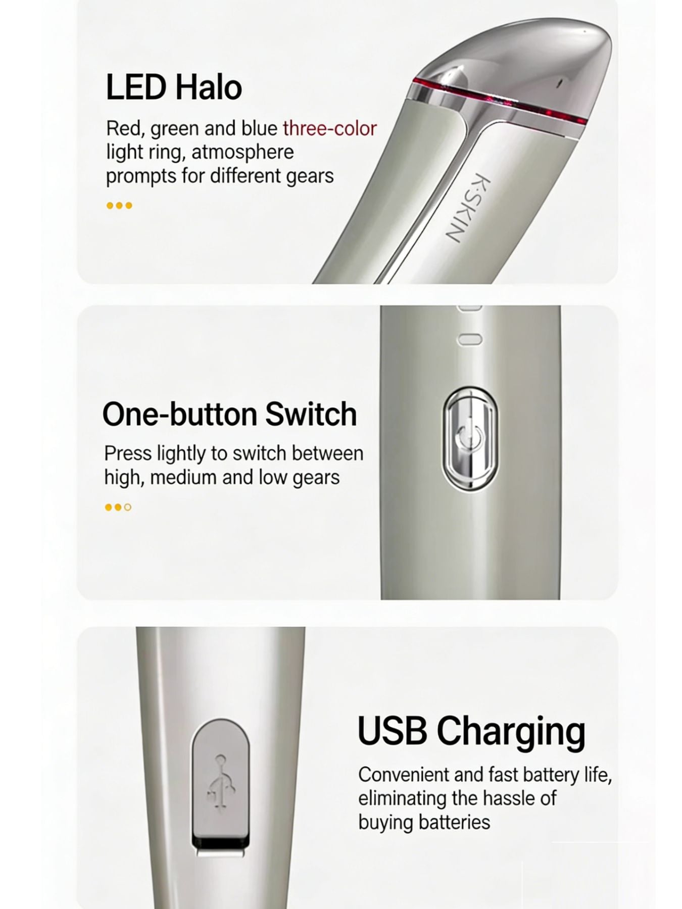Silver facial lifting beauty device from Trendsi with ergonomic design for skin tightening and facial contouring.