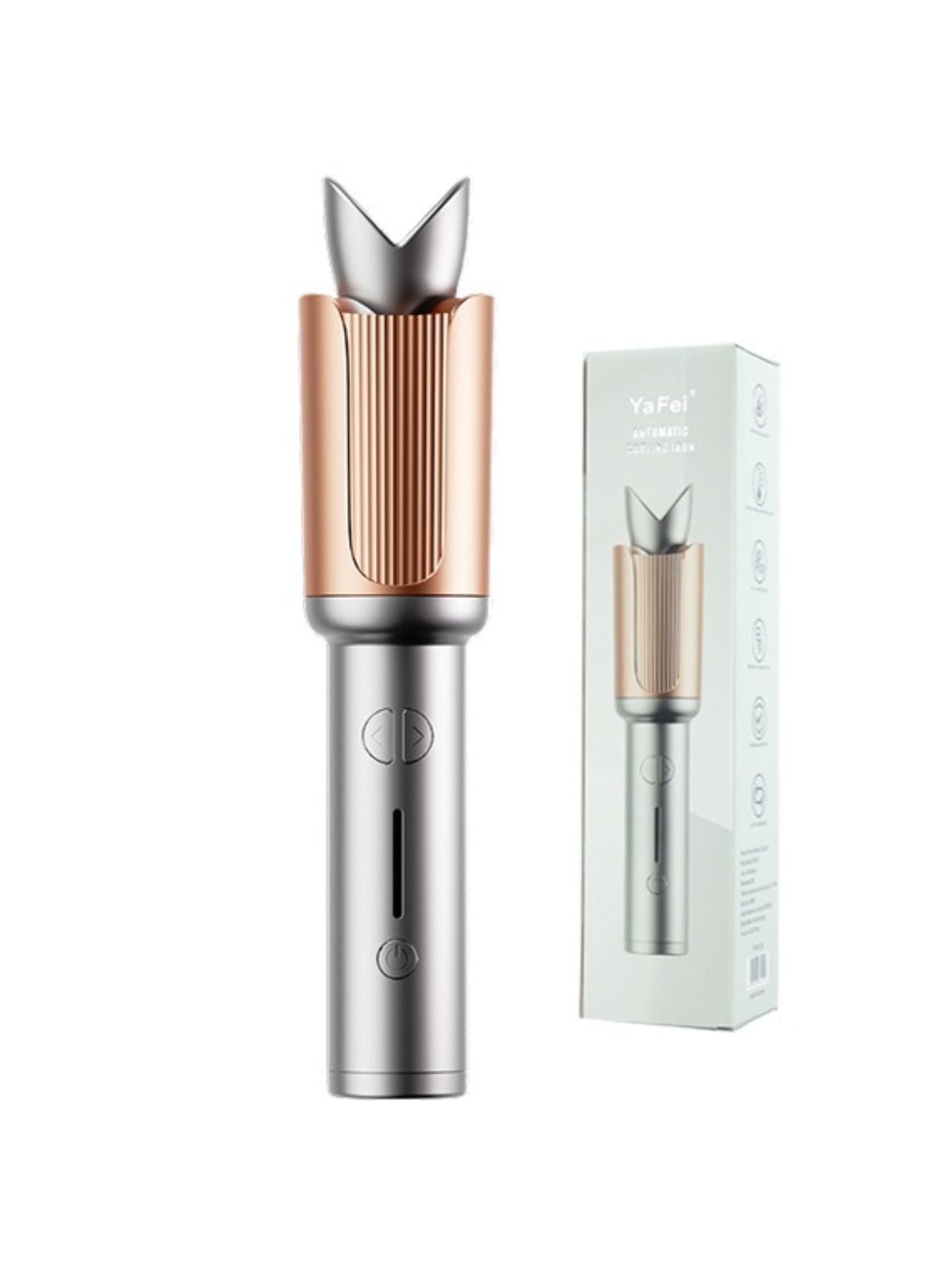 Silver Trendsi fast heating curling iron with a sleek design, suitable for creating styled, curly hair.