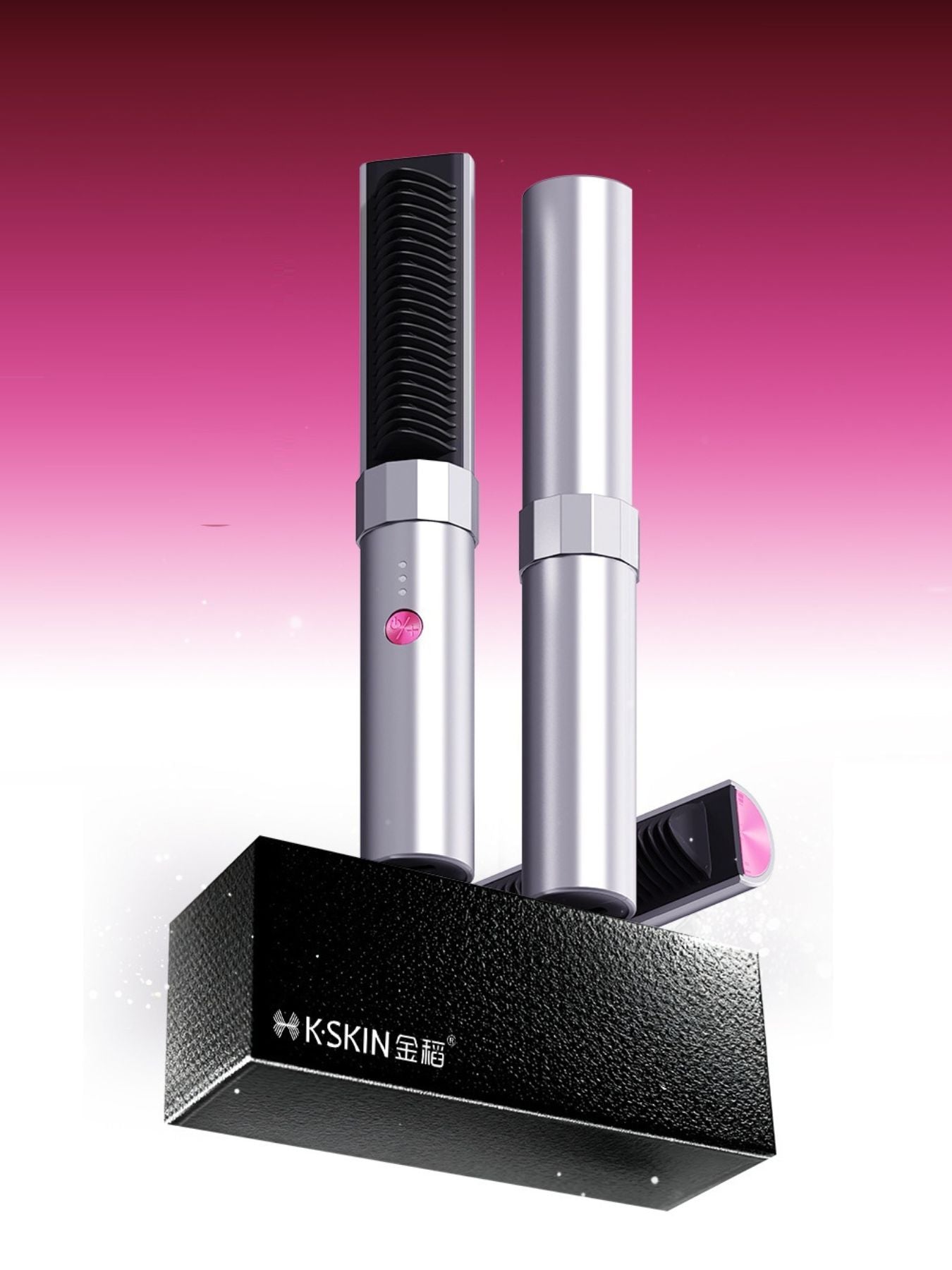 Silver portable heated straightening comb by Trendsi with a sleek design, ideal for quick hair styling on the go.
