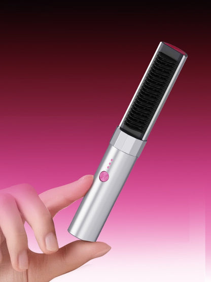 Silver portable heated straightening comb by Trendsi, compact design with adjustable settings for quick hair styling.