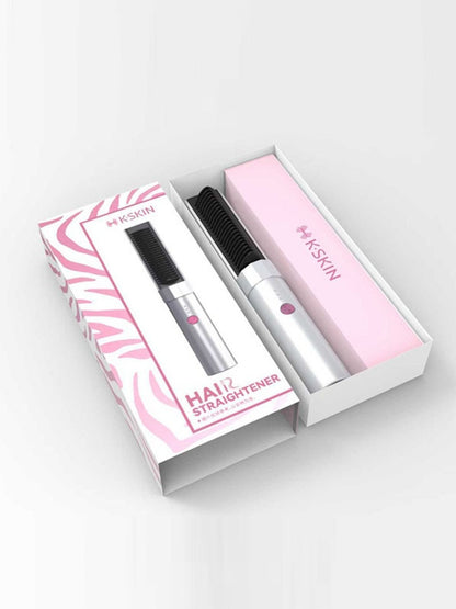 Silver portable heated straightening comb by Trendsi, compact electric hair styling tool with adjustable heat settings.