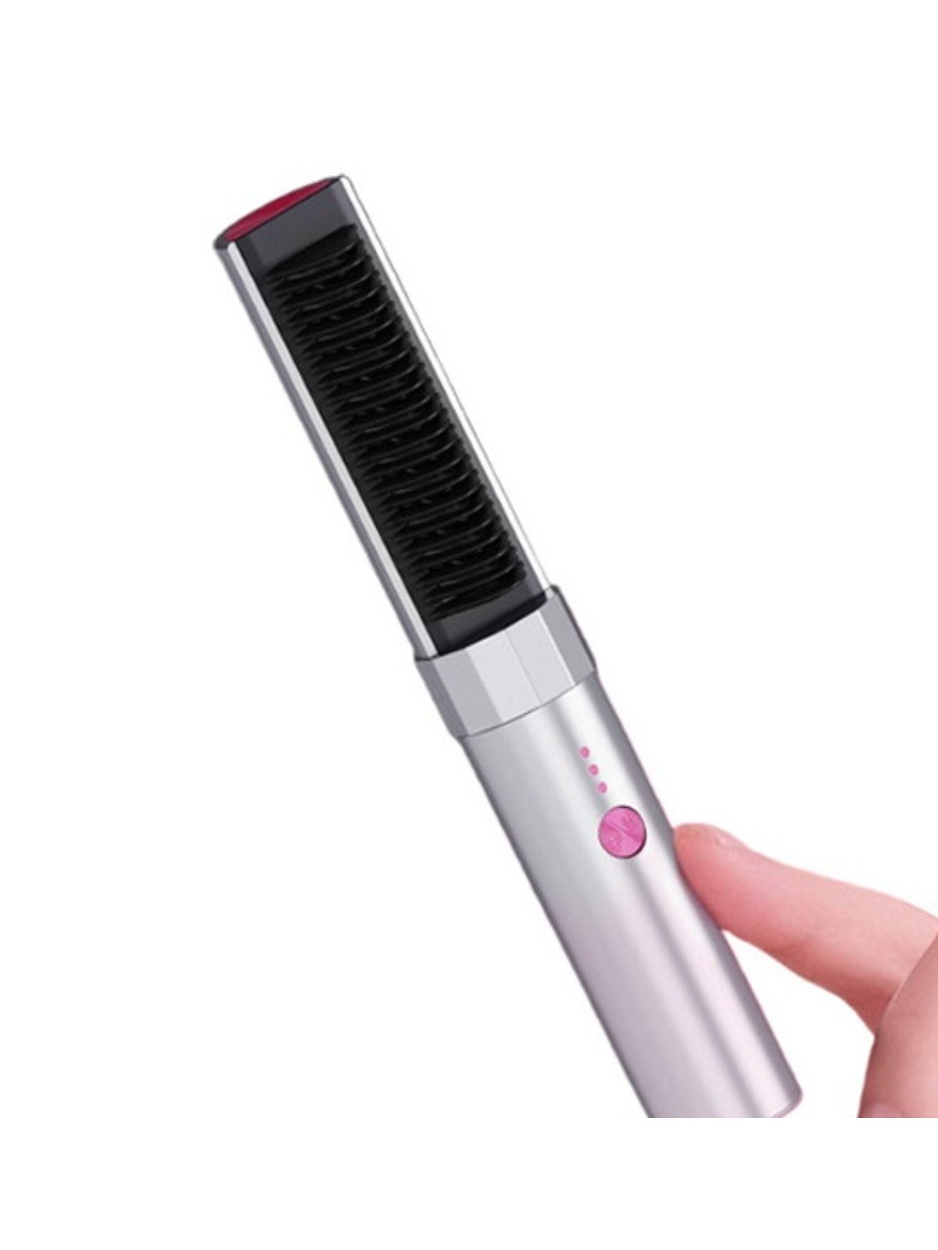 Silver portable heated straightening comb by Trendsi, compact design with adjustable heat for quick hair styling.