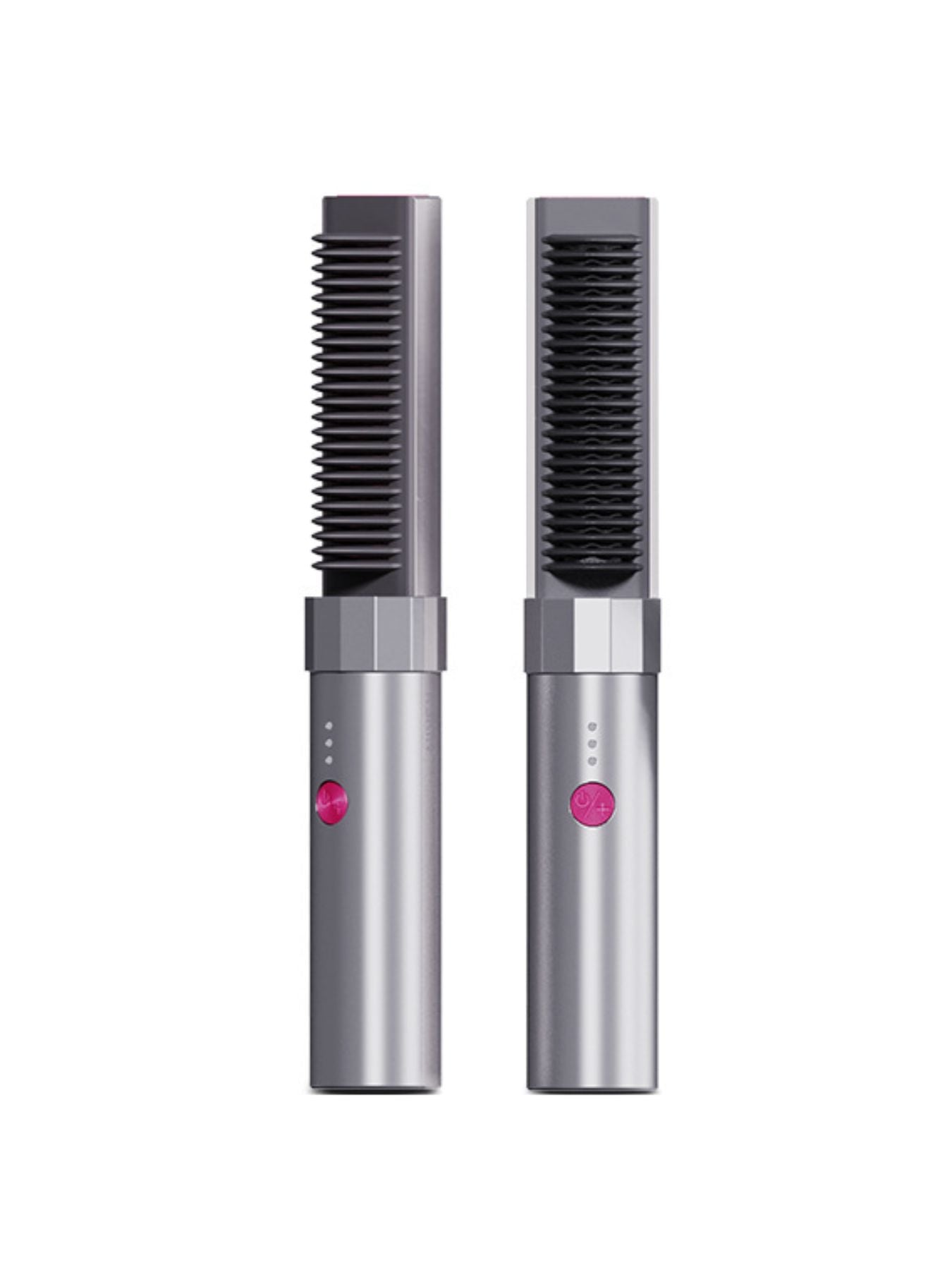 Silver portable heated straightening comb by Trendsi, compact design with evenly spaced teeth for effortless styling.