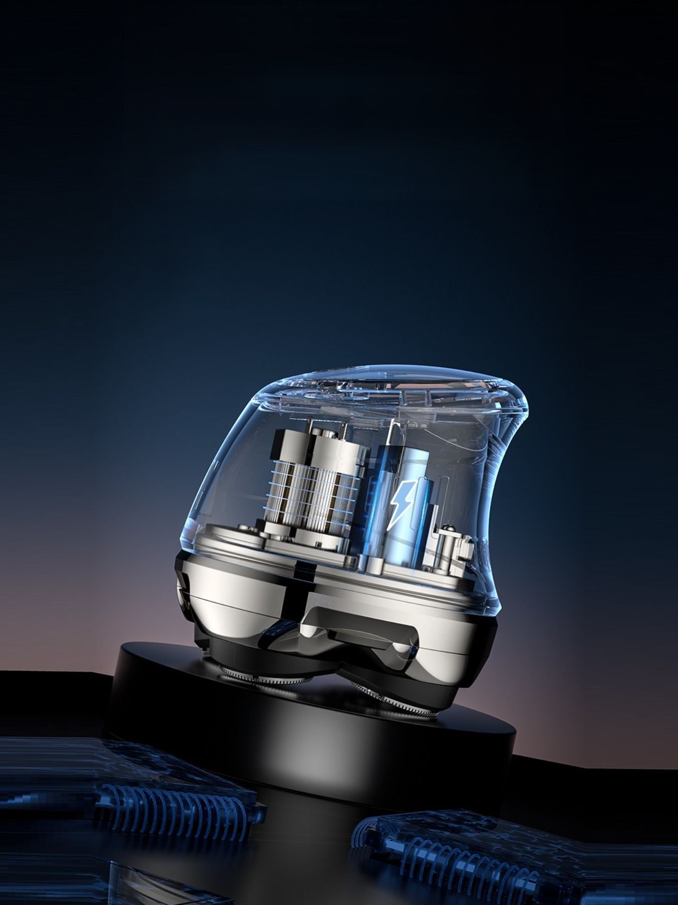 Rechargeable silver 5-head rotary shaver by Trendsi with ergonomic design and multiple rotary blades for close, smooth shaving.