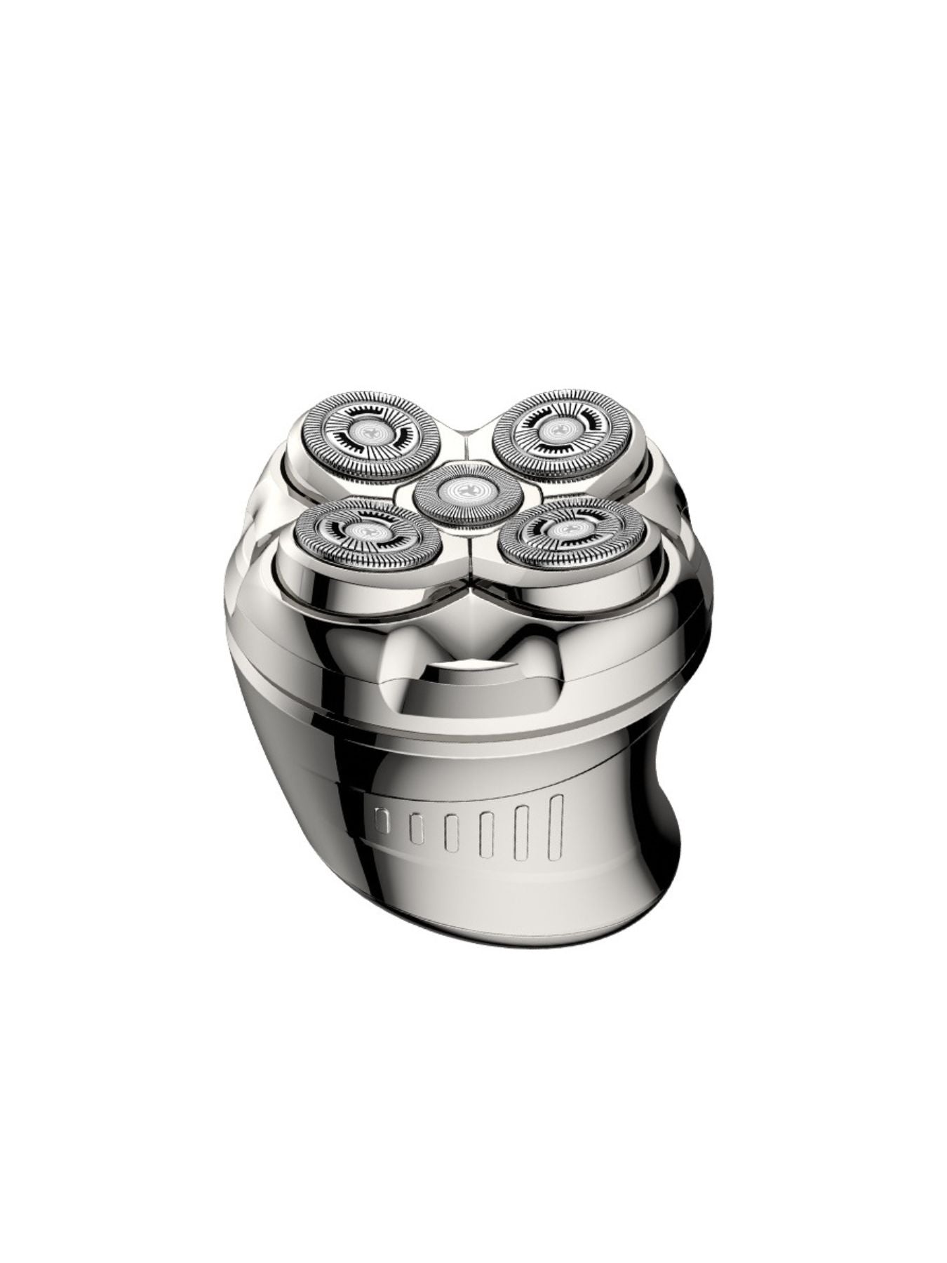 Rechargeable 5-head rotary shaver by Trendsi with silver finish, showing close-up of the shaver's multi-head design.