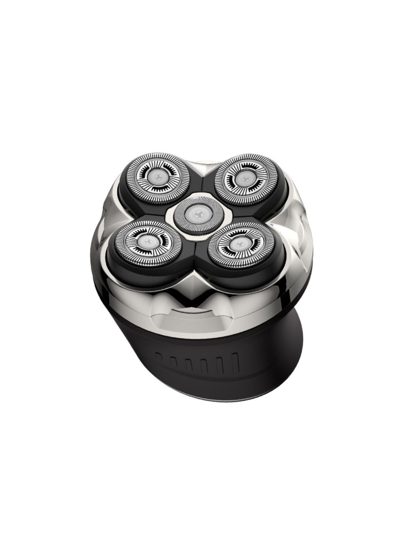 Silver rechargeable 5-head rotary shaver by Trendsi with a sleek design and multiple rotary blades for close grooming.