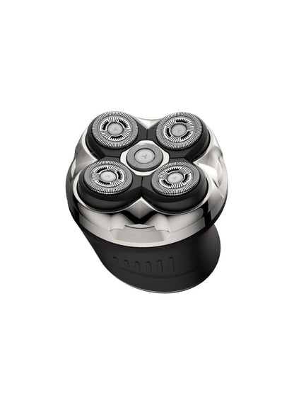 Silver rechargeable 5-head rotary shaver by Trendsi with a sleek design and multiple rotary blades for close grooming.