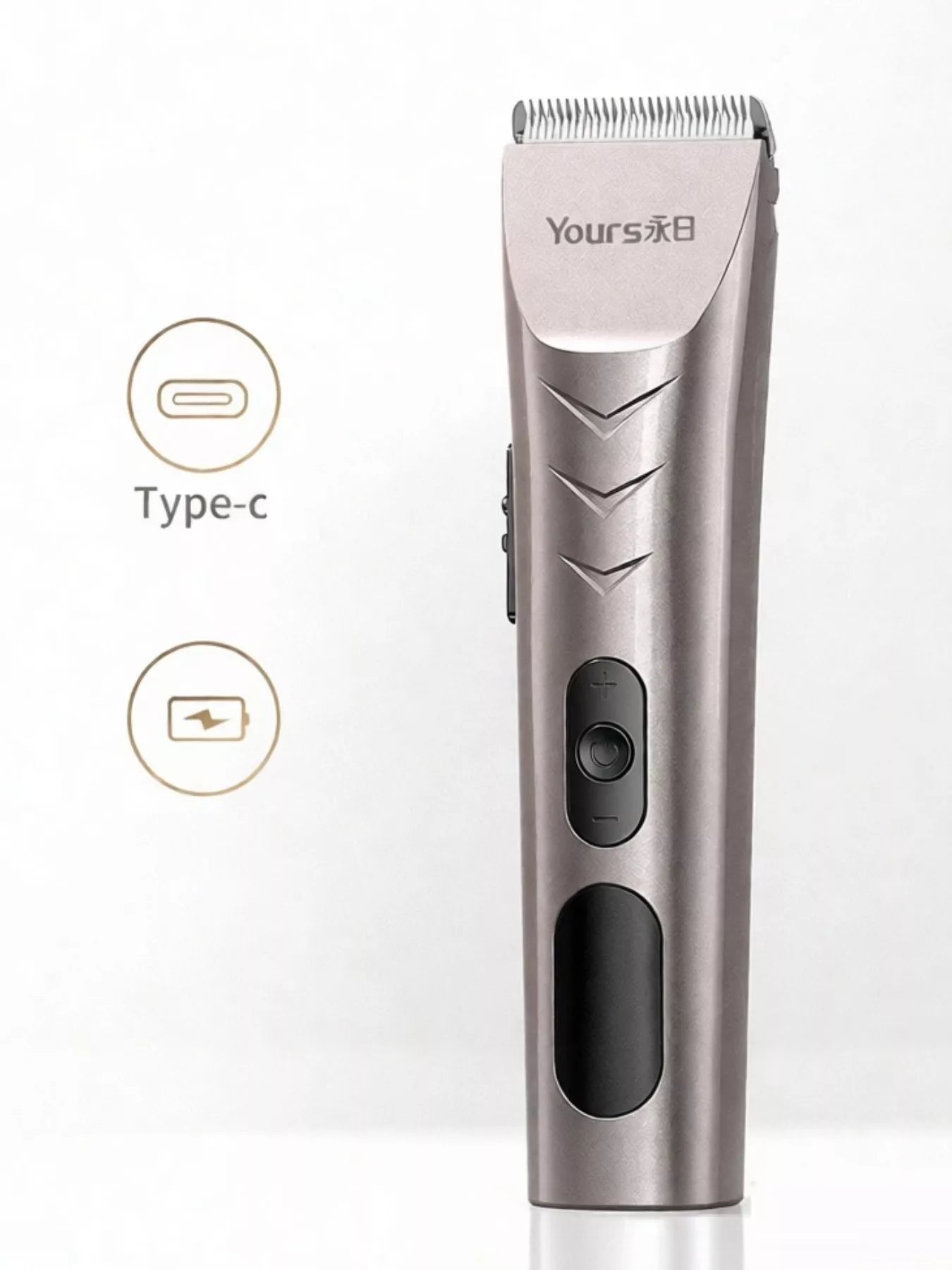 Rechargeable silver Trendsi hair clipper with adjustable blades, compact design, suitable for professional and home grooming.