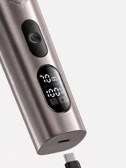 Rechargeable silver hair clipper by Trendsi with a sleek design, suitable for precise hair trimming and grooming.