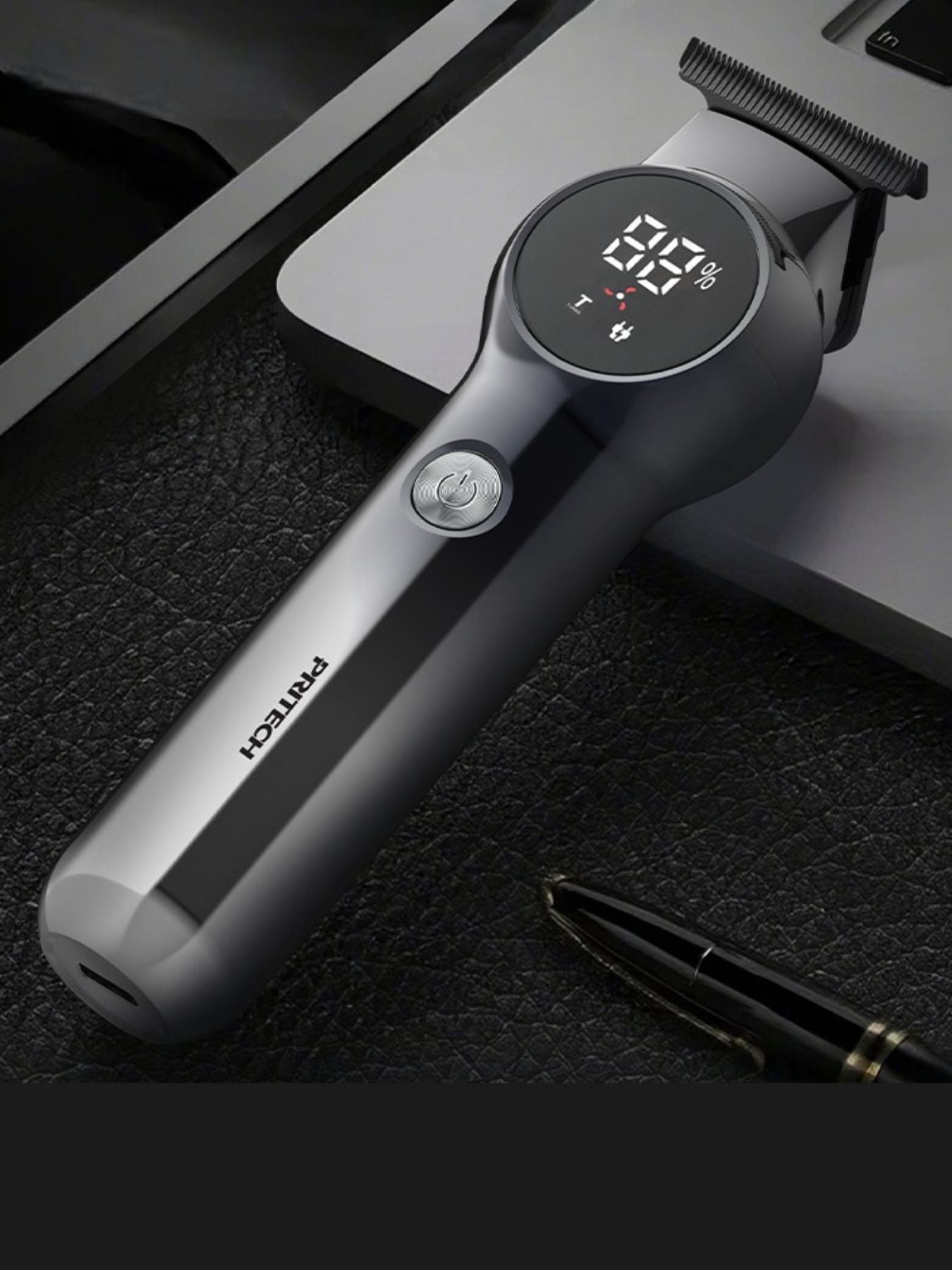 Rechargeable silver hair clipper from Trendsi with a sleek design, ideal for precise hair trimming and grooming.