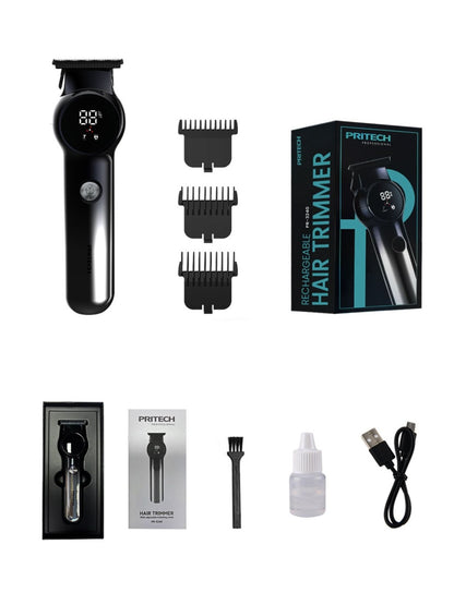 Silver rechargeable hair clipper by Trendsi with a sleek design and adjustable blades for professional hair cutting.