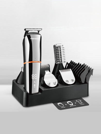 Silver rechargeable hair clipper from Trendsi with a sleek design and adjustable blades for easy haircutting.