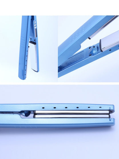 Sky blue ceramic hair straightener by Trendsi with European plug, sleek design for smooth, straight hair styling.