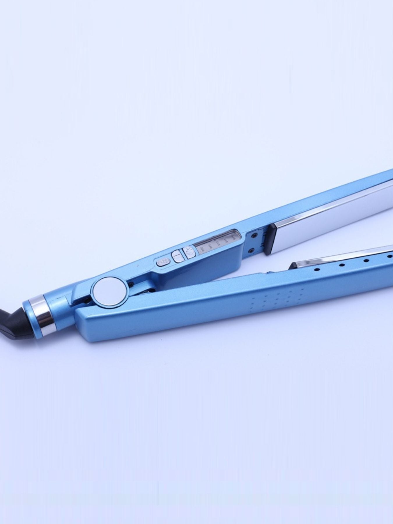 Sky blue ceramic hair straightener by Trendsi with European plug, featuring sleek design and ceramic heating plates.