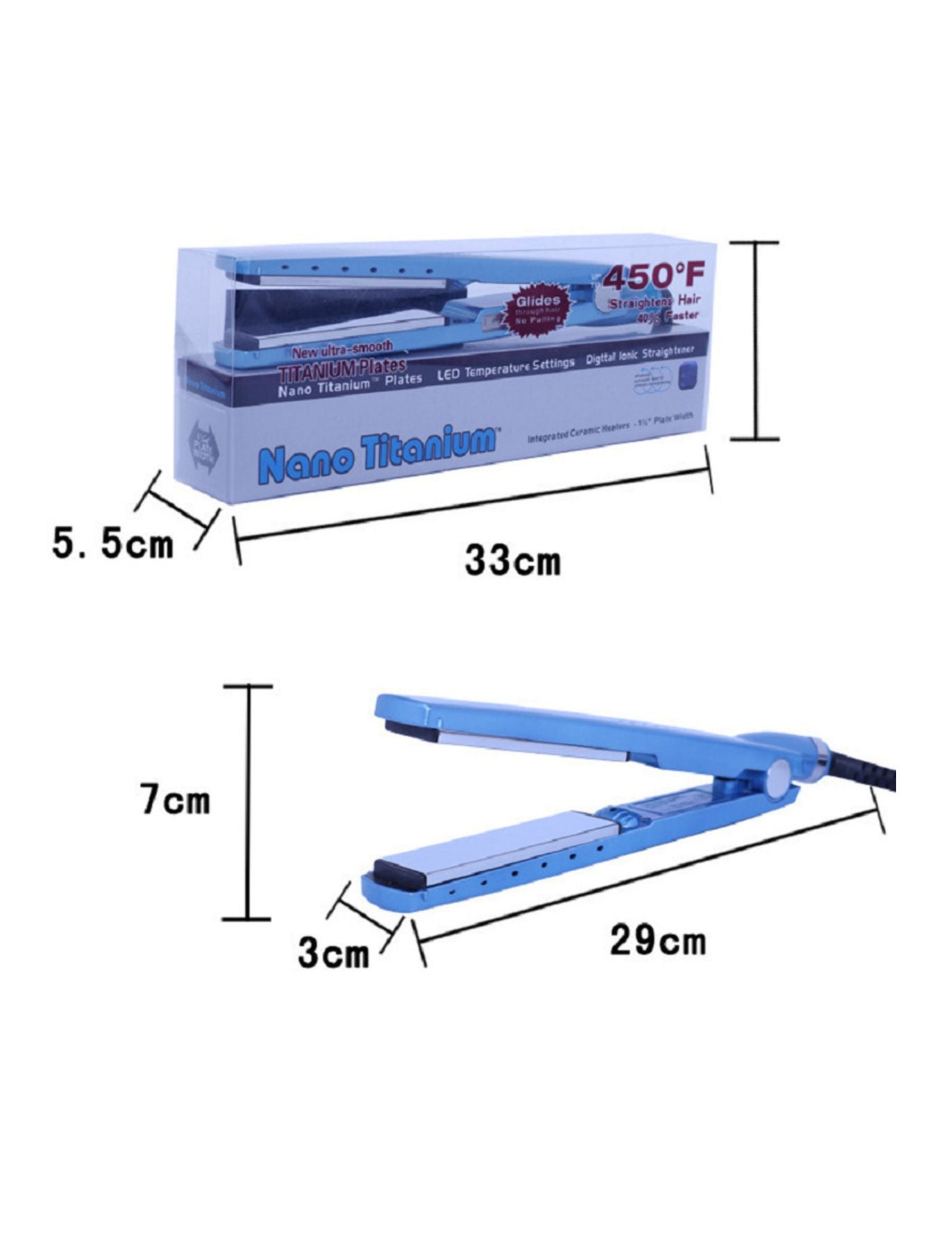 Sky blue ceramic hair straightener by Trendsi with European plug, featuring sleek design and ceramic plates for smooth styling.