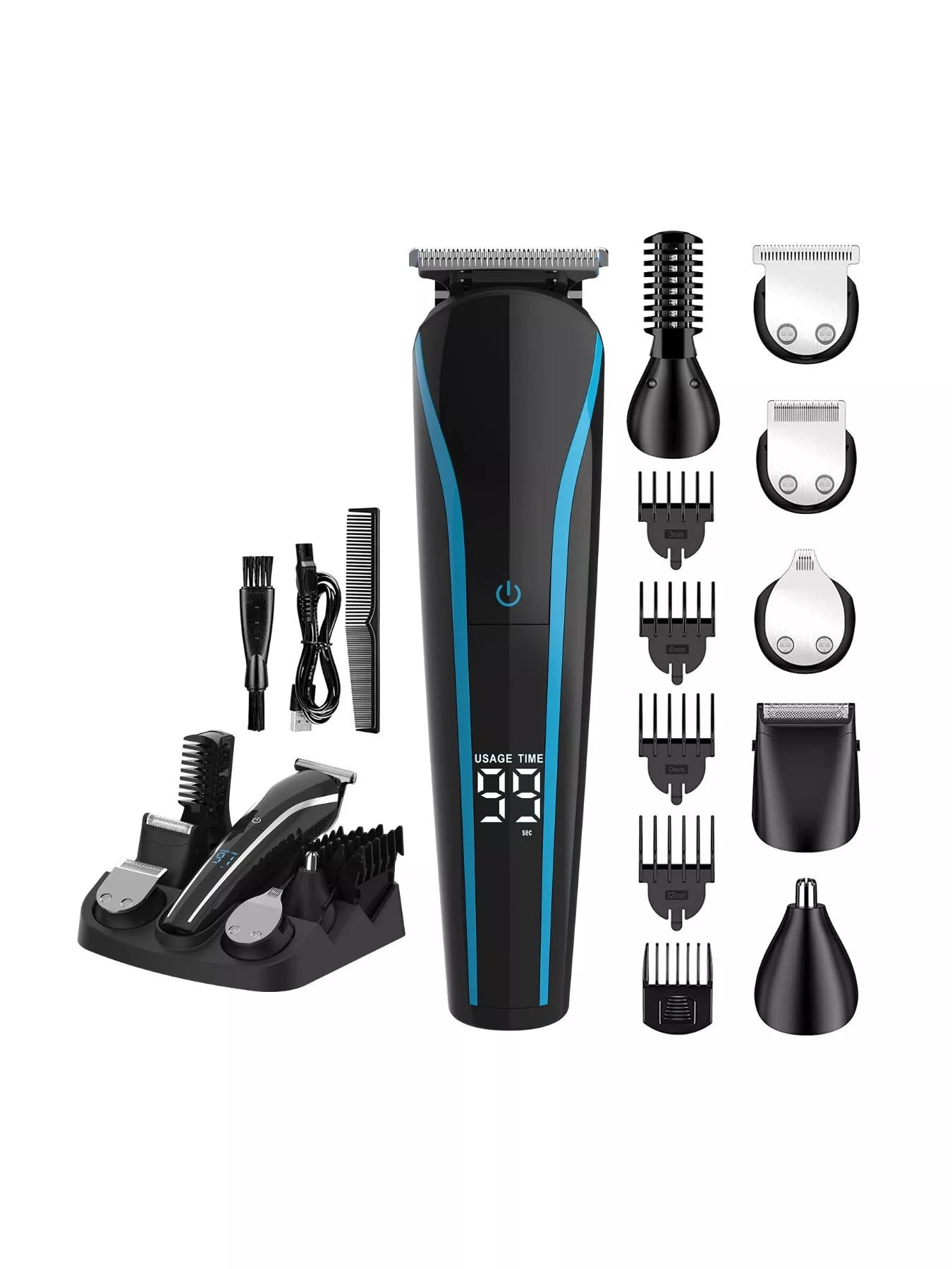 Sky blue cordless rechargeable hair clipper by Trendsi, with adjustable blades and ergonomic design for easy grooming.