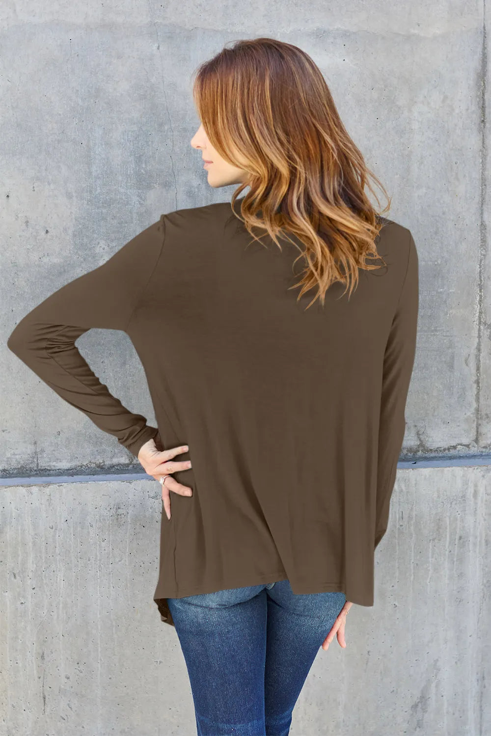 Sky blue Basic Bae full-size open front long sleeve cardigan by Trendsi, featuring a soft, lightweight knit with a relaxed fit.