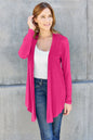 Sky-blue Basic Bae full-size open front long sleeve cardigan by Trendsi, featuring a relaxed fit and soft knit fabric.