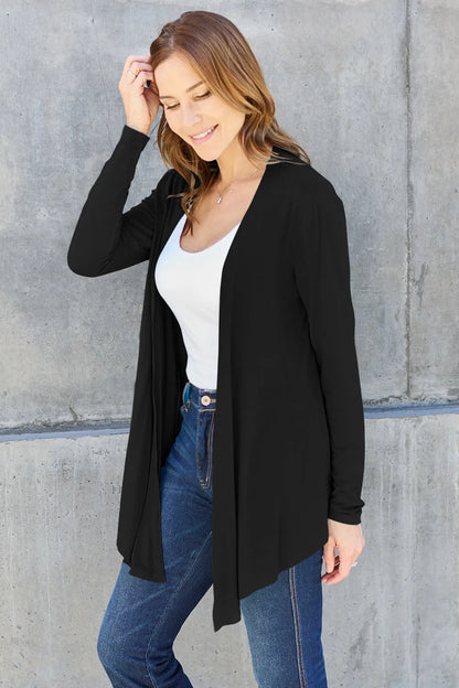 Sky blue Trendsi Basic Bae full-size open front long sleeve cardigan displayed on a mannequin.
