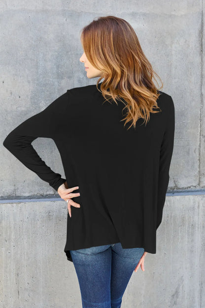 Sky-blue Basic Bae long sleeve open front cardigan by Trendsi, full size, lightweight knit, and casual style.