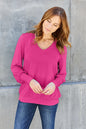 Sky blue Basic Bae V-neck lantern sleeve top by Trendsi, featuring a full size fit and stylish design.